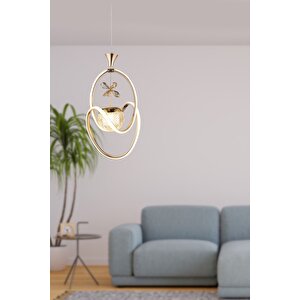 Badem Modern Sarkıt Led Avize 3 Renk Toplu Kelebek Taşlı Gold Kaplamalı