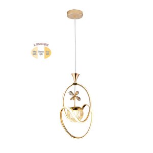 Badem Modern Sarkıt Led Avize 3 Renk Toplu Kelebek Taşlı Gold Kaplamalı