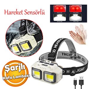 Yeni Nesil Hareket Sensörlü Şarjlı Kafa Lambası Type-c Şarj Kırmızı Sos Işık Su Geçirmez 1200 Mah