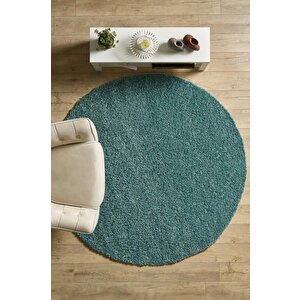 Yuvarlak Halı Yumuşak Yüksek Havlı 30 Mm Shaggy Salon Halısı Düz Aqua Mavi Renkli