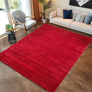 Yüksek Tüylü 30 Mm Hav Yüksekliğinde Düz Kırmızı Renkli Shaggy Halı 100x200 cm