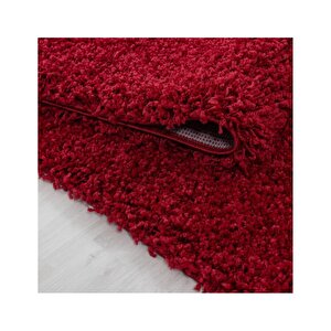 Yüksek Tüylü 30 Mm Hav Yüksekliğinde Düz Kırmızı Renkli Shaggy Halı 100x200 cm