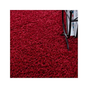 Yüksek Tüylü 30 Mm Hav Yüksekliğinde Düz Kırmızı Renkli Shaggy Halı 100x200 cm