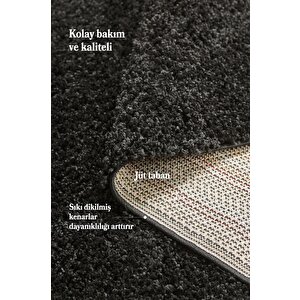 Yuvarlak Halı Yumuşak Yüksek Havlı 30 Mm Shaggy Salon Halısı Düz Siyah Renkli 120 cm