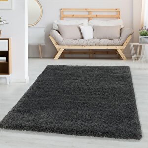 Yumuşak Süpersoft Yüksek Tüylü 30 Mm Hav Yüksekliğinde Düz Koyu Gri Renkli Shaggy Halı 160x230 cm