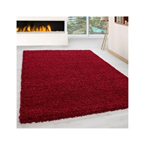 Yüksek Tüylü 30 Mm Hav Yüksekliğinde Düz Kırmızı Renkli Shaggy Halı 200x290 cm