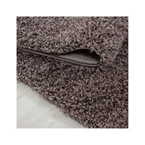Yüksek Tüylü 30 Mm Hav Yüksekliğinde Düz Kahverengi Toprak Renkli Shaggy Halı 80x250 cm
