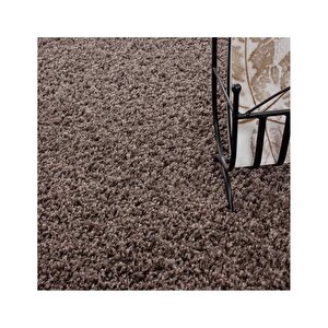 Yüksek Tüylü 30 Mm Hav Yüksekliğinde Düz Kahverengi Toprak Renkli Shaggy Halı 80x250 cm