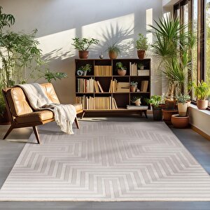 Kabartmalı Yumuşak Çizgi Desenli İskandinav Bohem Tarzı Bej Tonlarında 200x290 cm