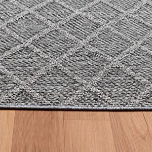 Balkon Teras Bahçe Mutfak Dış Mekan Halısı İskandinav Tarzı Karo Desenli Gri Renkli Halı 160x230 cm
