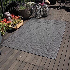 Balkon Teras Bahçe Dış Mekan Halısı İskandinav Desenli Gri Renkli Halı 80x150 cm