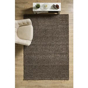 Yüksek Tüylü 30 Mm Hav Yüksekliğinde Düz Kahverengi Toprak Renkli Shaggy Halı 120x170 cm