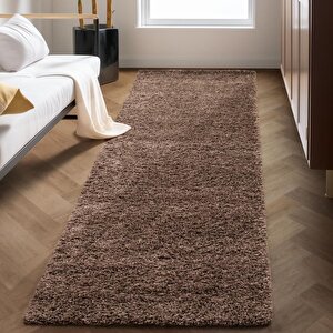 Yüksek Tüylü 30 Mm Hav Yüksekliğinde Düz Kahverengi Toprak Renkli Shaggy Halı 120x170 cm