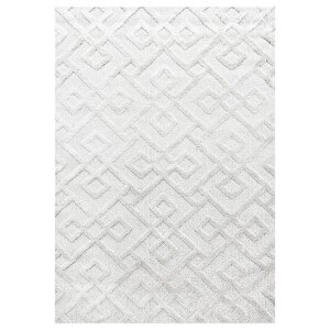 Yumuşak Bukle Tabanlı Modern Kabartmalı 3d Labirent Kare Desenli Gri Renkli Halı 280x370 cm