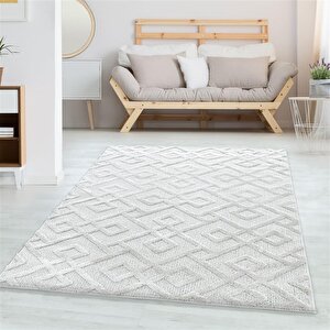 Yumuşak Bukle Tabanlı Modern Kabartmalı 3d Labirent Kare Desenli Gri Renkli Halı 80x150 cm