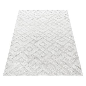 Yumuşak Bukle Tabanlı Modern Kabartmalı 3d Labirent Kare Desenli Gri Renkli Halı 80x150 cm