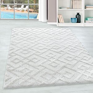 Yumuşak Bukle Tabanlı Modern Kabartmalı 3d Labirent Kare Desenli Gri Renkli Halı