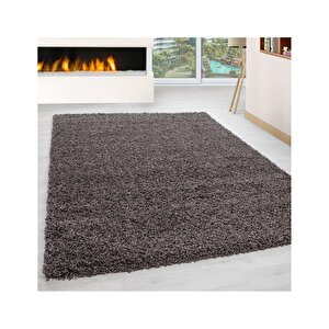 Yüksek Tüylü 30 Mm Hav Yüksekliğinde Düz Kahverengi Toprak Renkli Shaggy Halı 200x290 cm