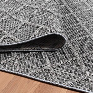 Balkon Teras Bahçe Mutfak Dış Mekan Halısı İskandinav Tarzı Karo Desenli Gri Renkli Halı 60x100 cm