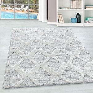 Yumuşak Bukle Tabanlı Modern Kabartmalı 3d Zigzag Desenli Gri Renkli Halı 240x340 cm