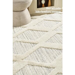 Yumuşak Bukle Tabanlı Modern Kabartmalı 3d Zigzag Desenli Gri Renkli Halı