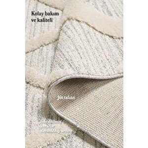 Yumuşak Bukle Tabanlı Modern Kabartmalı 3d Zigzag Desenli Gri Renkli Halı