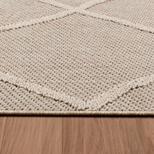 Balkon Teras Bahçe Mutfak Dış Mekan Halısı İskandinav Desenli Bej Renkli Halı 60x100 cm