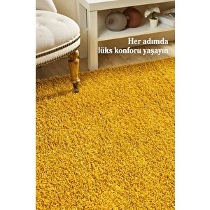 Yuvarlak Halı Yumuşak Yüksek Havlı 30 Mm Shaggy Salon Halısı Düz Altın Gold Dore Renkli 200 cm