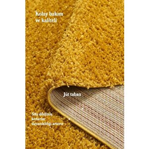 Yuvarlak Halı Yumuşak Yüksek Havlı 30 Mm Shaggy Salon Halısı Düz Altın Gold Dore Renkli 200 cm