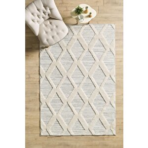 Yumuşak Bukle Tabanlı Modern Kabartmalı 3d Zigzag Desenli Gri Renkli Halı 80x250 cm