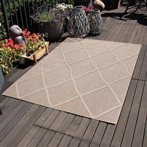 Balkon Teras Bahçe Mutfak Dış Mekan Halısı İskandinav Desenli Bej Renkli Halı 160x230 cm