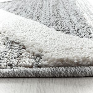 Yumuşak Bukle Tabanlı Modern Kabartmalı 3d Üçğen Desenli Krem Gri Renkli Halı 80x250 cm