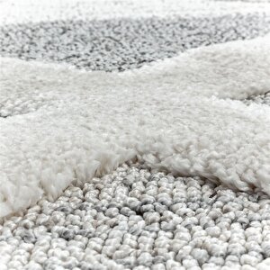 Yumuşak Bukle Tabanlı Modern Kabartmalı 3d Üçğen Desenli Krem Gri Renkli Halı 80x250 cm