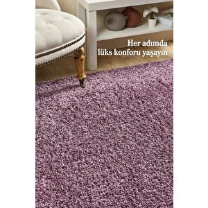 Yumuşak Yüksek Havlı 30 Mm Shaggy Salon Halısı Düz Mor Lila Renkli