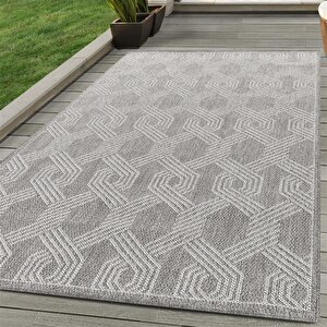 Bahçe Balkon Dış Mekan Teras Halısı İskandinav Örgü Desenli Gri Renkli Halı 60x100 cm