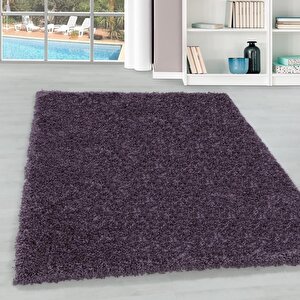 Yumuşak Yüksek Havlı 30 Mm Shaggy Salon Halısı Düz Mor Lila Renkli 120x170 cm
