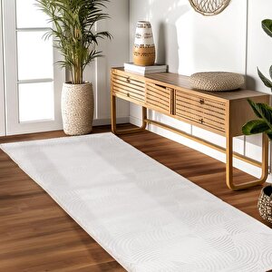 Kabartmalı Yumuşak Dalga Desenli İskandinav Bohem Tarzı Halı Krem Tonlarında 120x170 cm