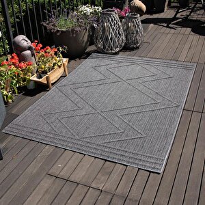 Balkon Teras Bahçe Mutfak Dış Mekan Halısı İskandinav Tarzı Geometrik Desenli Gri Renkli Halı