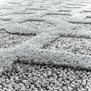 Yumuşak Bukle Tabanlı Modern Kabartmalı 3d Izgara Desenli Gri Renkli Halı 120x170 cm