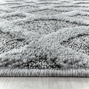 Yumuşak Bukle Tabanlı Modern Kabartmalı 3d Izgara Desenli Gri Renkli Halı 120x170 cm