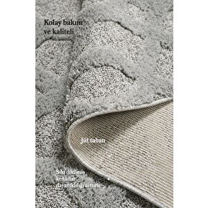 Yumuşak Bukle Tabanlı Modern Kabartmalı 3d Izgara Desenli Gri Renkli Halı