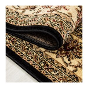 İran Tarzı Klasik Desenli Barok Süslemeli Siyah Gold Bej Renkli Halı 120x170 cm