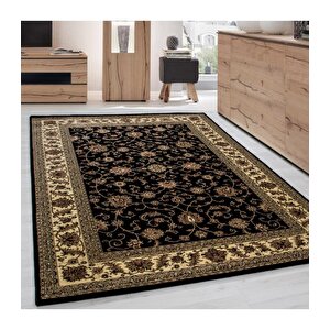 İran Tarzı Klasik Desenli Barok Süslemeli Siyah Gold Bej Renkli Halı