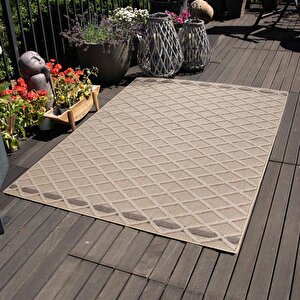 Balkon Teras Bahçe Mutfak Dış Mekan Halısı İskandinav Tarzı Karo Desenli Bej Renkli Halı 60x100 cm