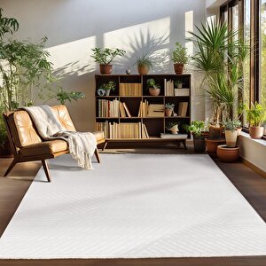 Yumuşak Kabartmalı Zigzag Desenli İskandinav Bohem Tarzı Halı Krem Tonlarında 140x200
