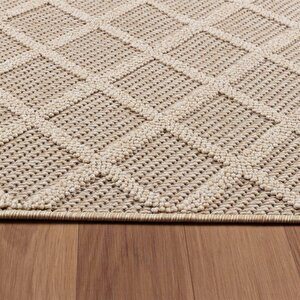 Balkon Teras Bahçe Mutfak Dış Mekan Halısı İskandinav Tarzı Karo Desenli Bej Renkli Halı 80x250 cm