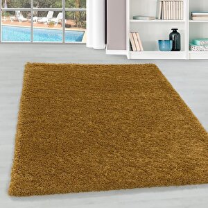 Yumuşak Yüksek Havlı 30 Mm Shaggy Salon Halısı Düz Gold Dore Altın Renkli 200x290 cm