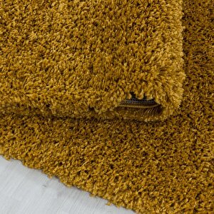 Yumuşak Yüksek Havlı 30 Mm Shaggy Salon Halısı Düz Gold Dore Altın Renkli 200x290 cm