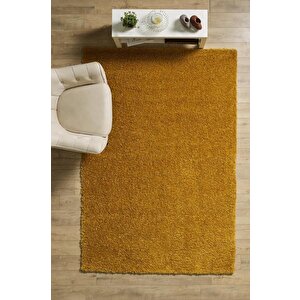 Yumuşak Yüksek Havlı 30 Mm Shaggy Salon Halısı Düz Gold Dore Altın Renkli 200x290 cm