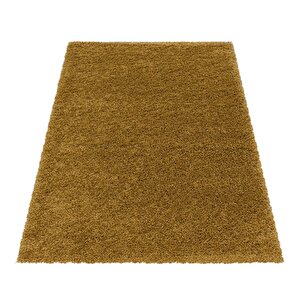 Yumuşak Yüksek Havlı 30 Mm Shaggy Salon Halısı Düz Gold Dore Altın Renkli